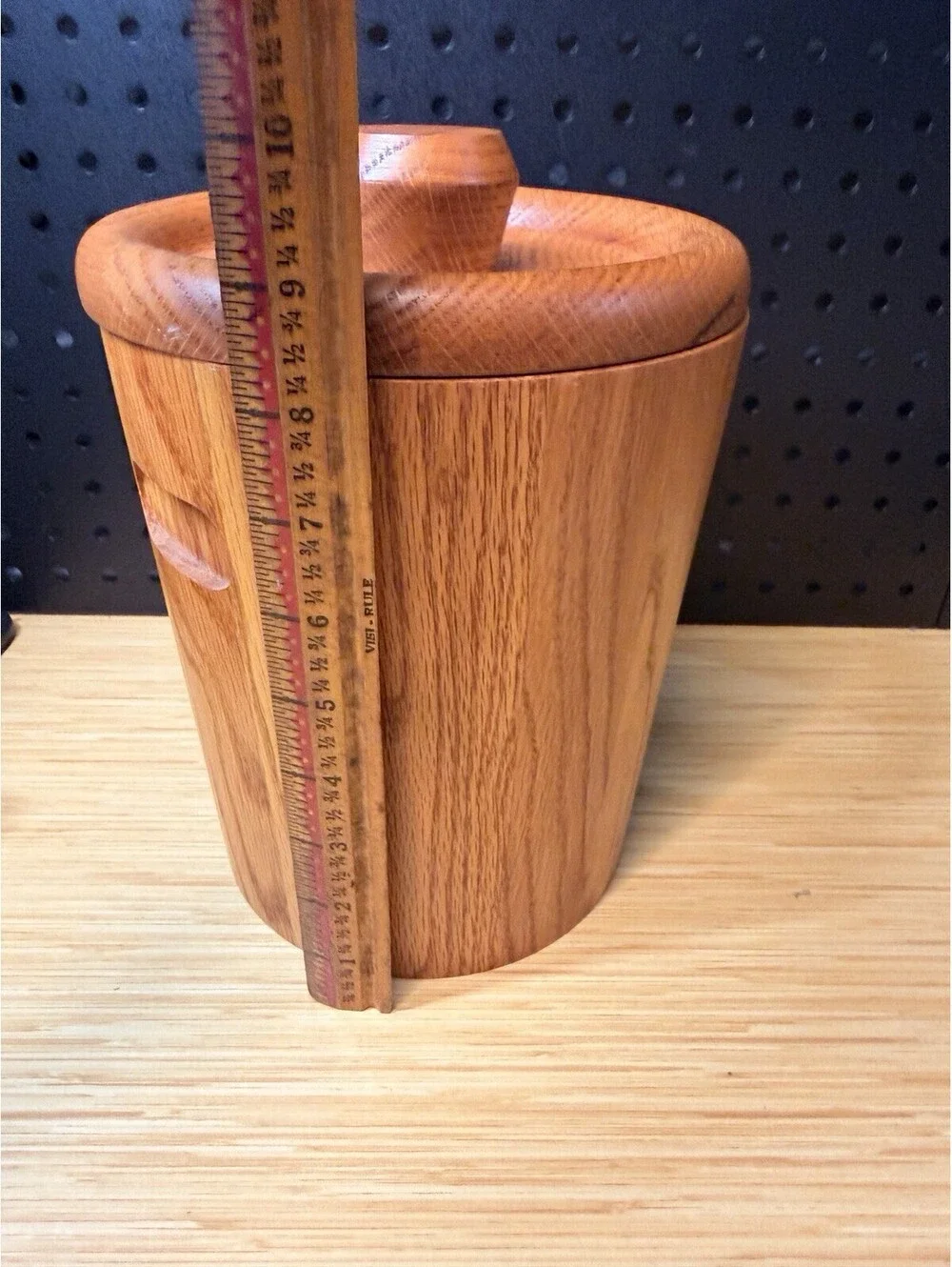 Vintage MCM Solid Wood Ice Bucket with Removeable Plastic Liner